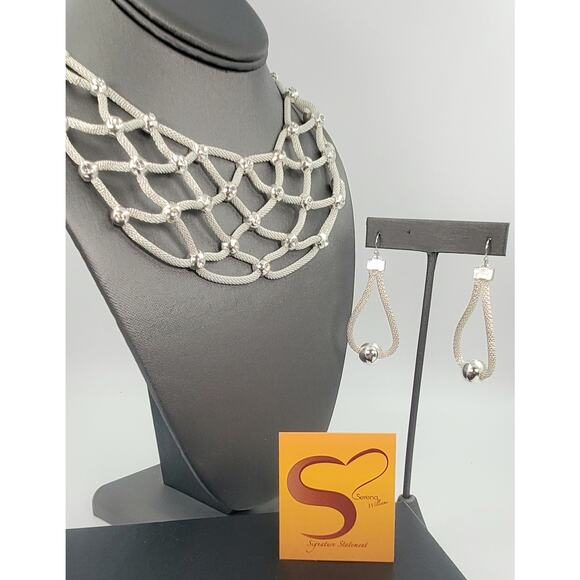 Serena Williams Signature Collection Woven Mesh Bib Necklace & Earrings Set NIB - Picture 4 of 7